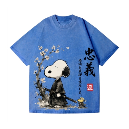 Samurai Sakura Peanuts Vintage Wash Japanese Design T-Shirt