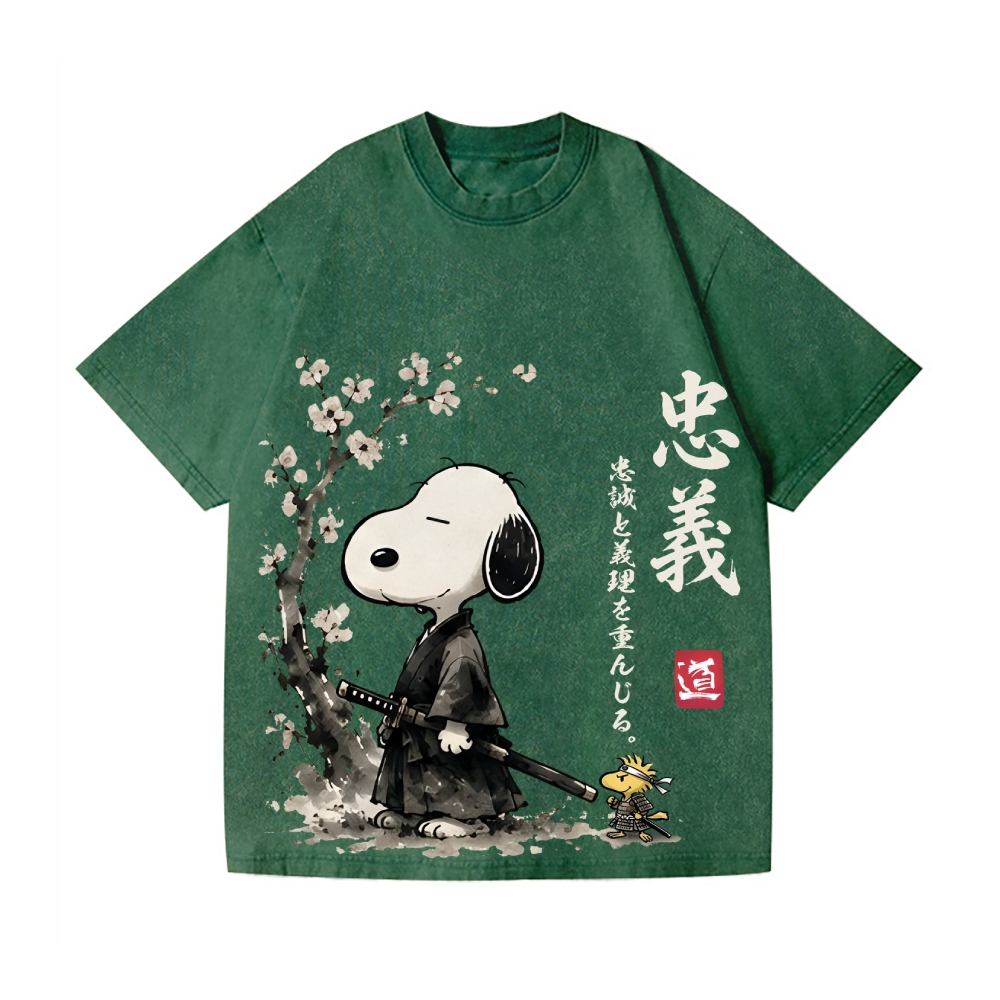 Samurai Sakura Peanuts Vintage Wash Japanese Design T-Shirt