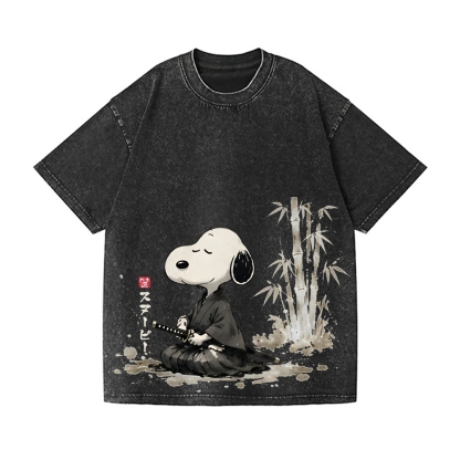 Samurai Peanuts Vintage Wash Japanese Design T-Shirt