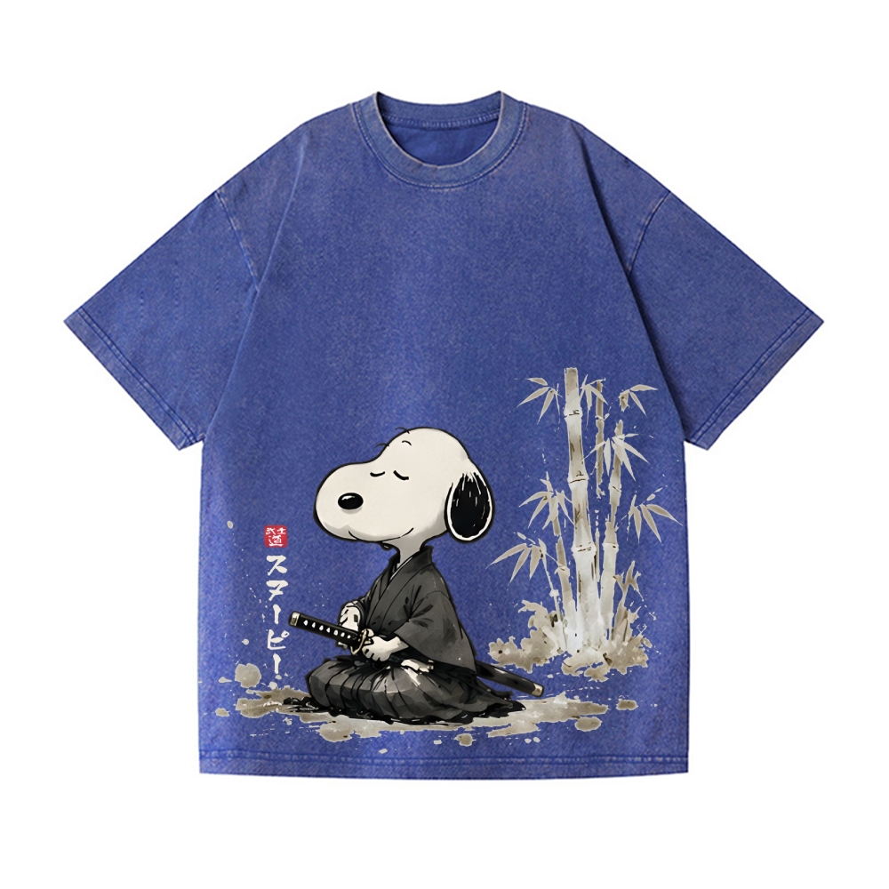 Samurai Peanuts Vintage Wash Japanese Design T-Shirt