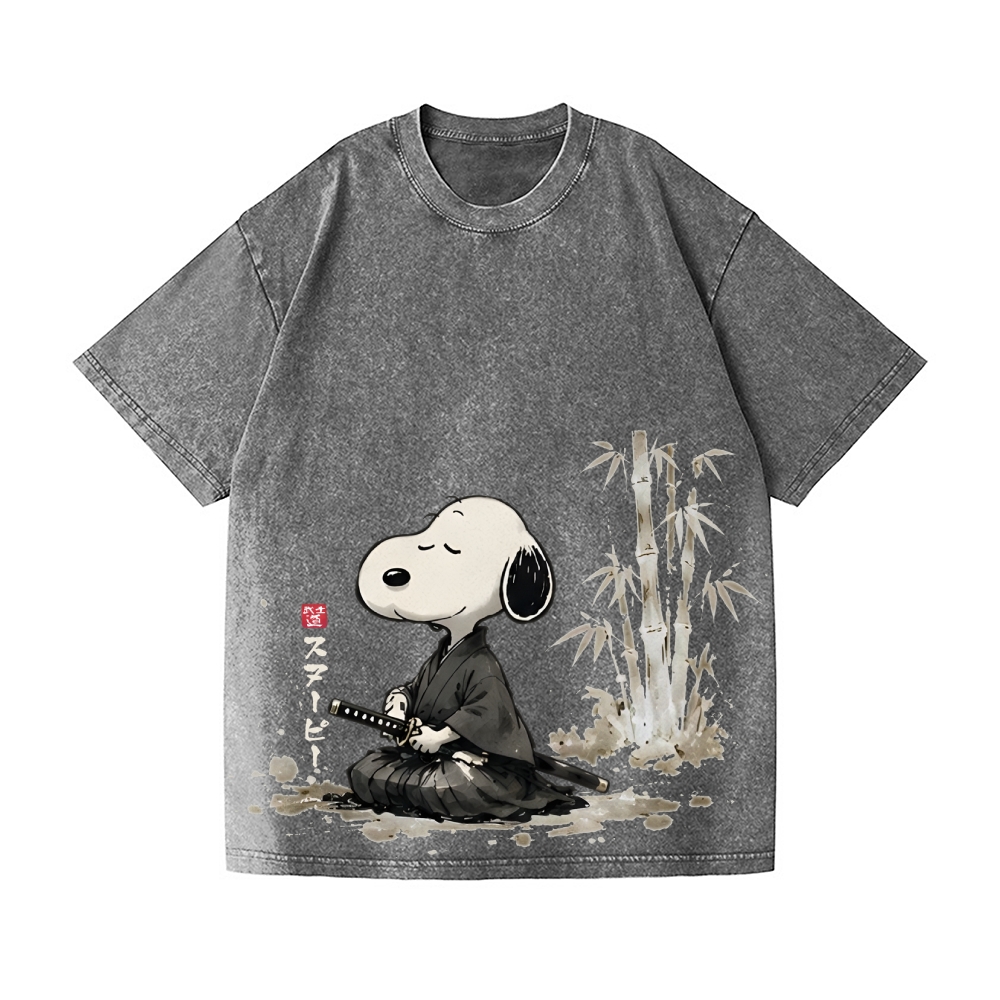 Samurai Peanuts Vintage Wash Japanese Design T-Shirt