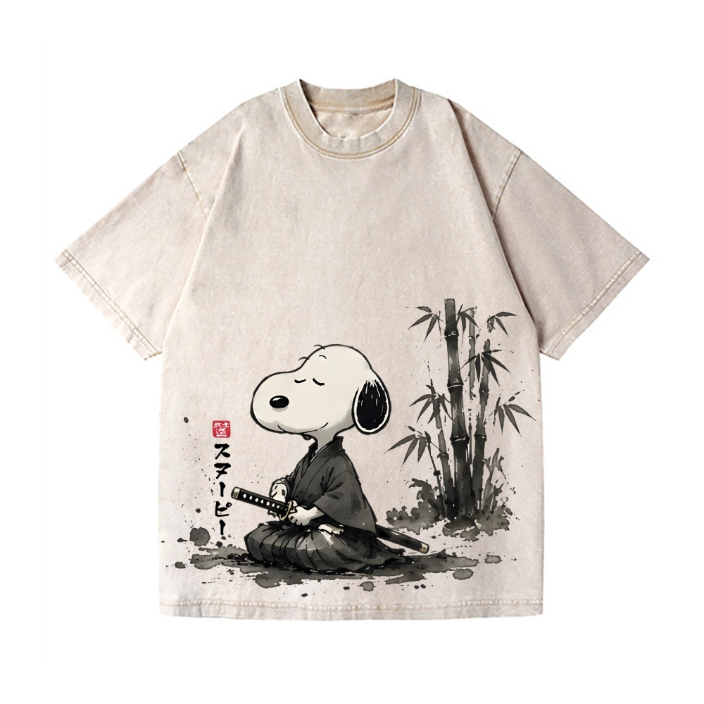 Samurai Peanuts Vintage Wash Japanese Design T-Shirt