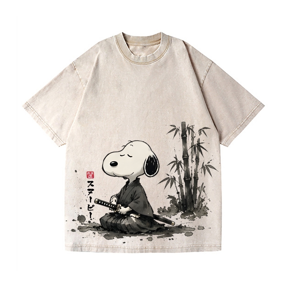 Samurai Peanuts Vintage Wash Japanese Design T-Shirt