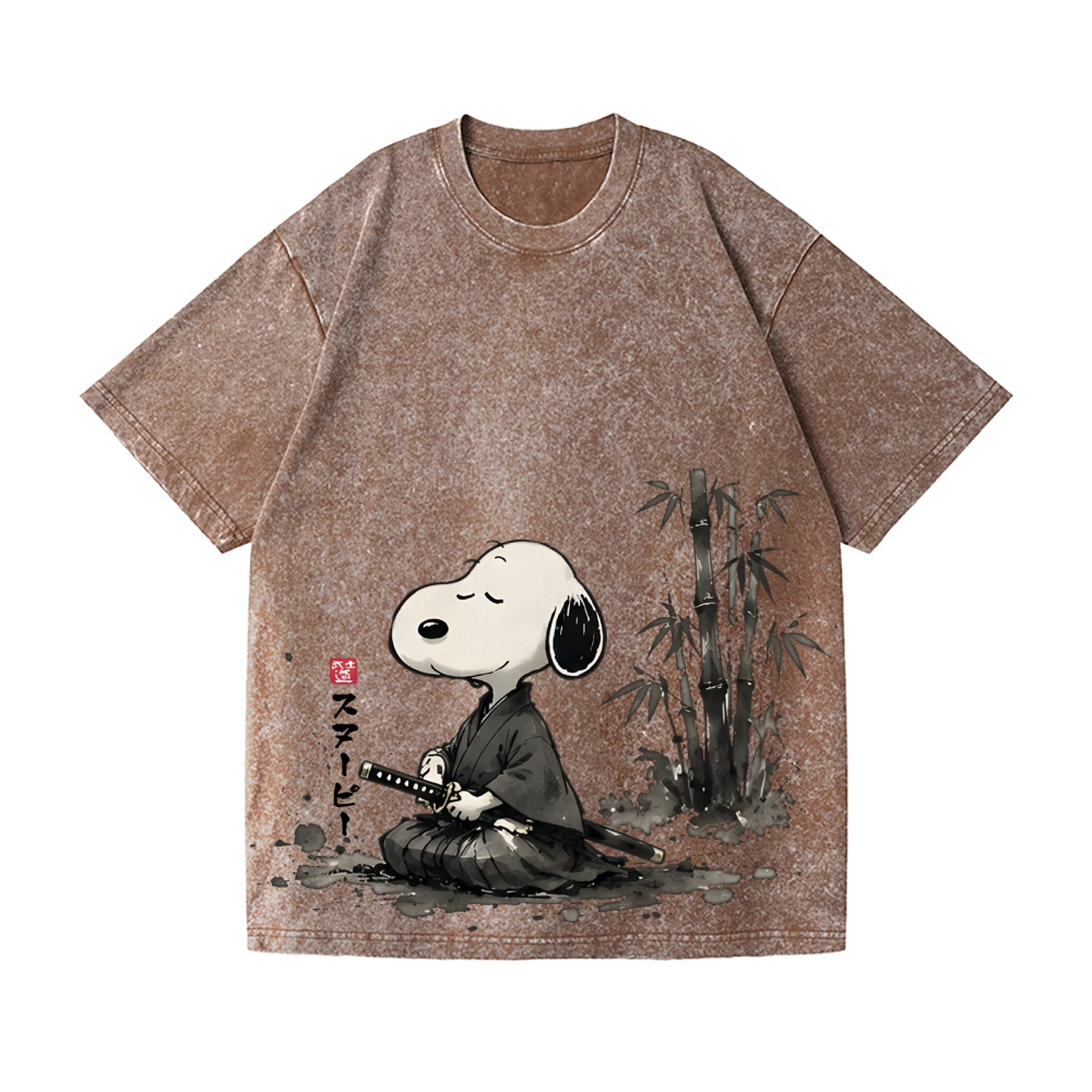 Samurai Peanuts Vintage Wash Japanese Design T-Shirt
