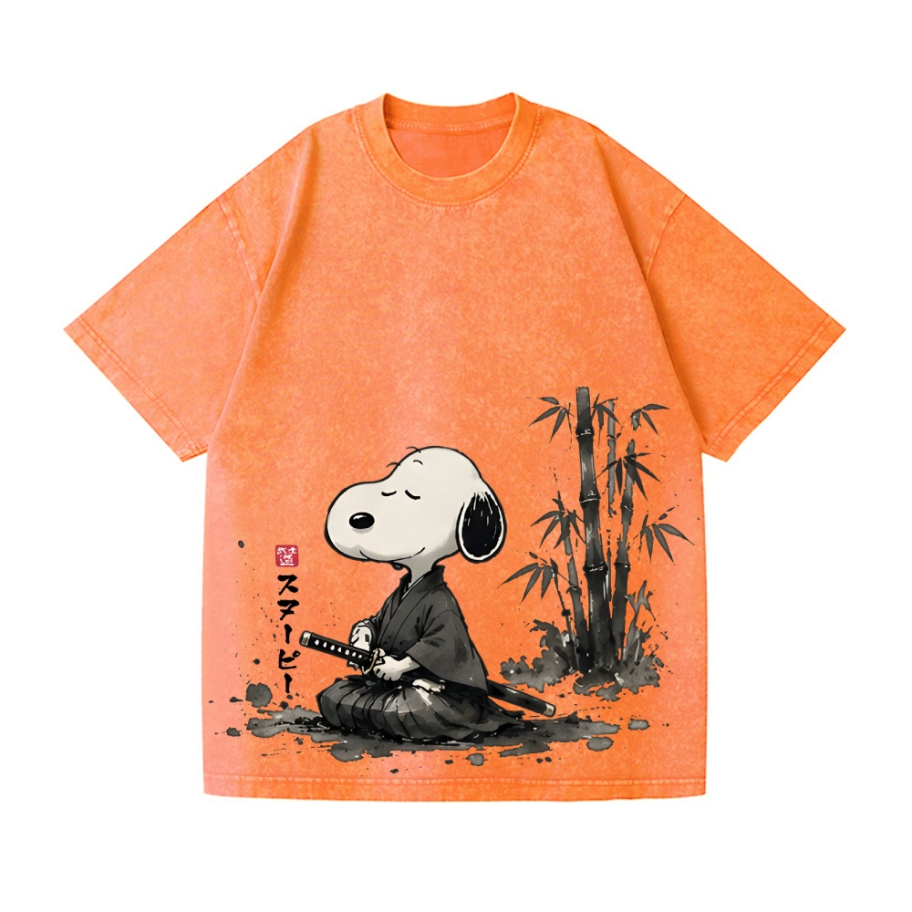 Samurai Peanuts Vintage Wash Japanese Design T-Shirt