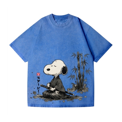 Samurai Peanuts Vintage Wash Japanese Design T-Shirt
