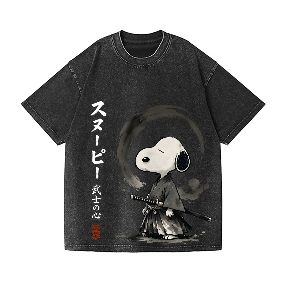 Samurai Peanuts Vintage Wash Japanese Design T-Shirt