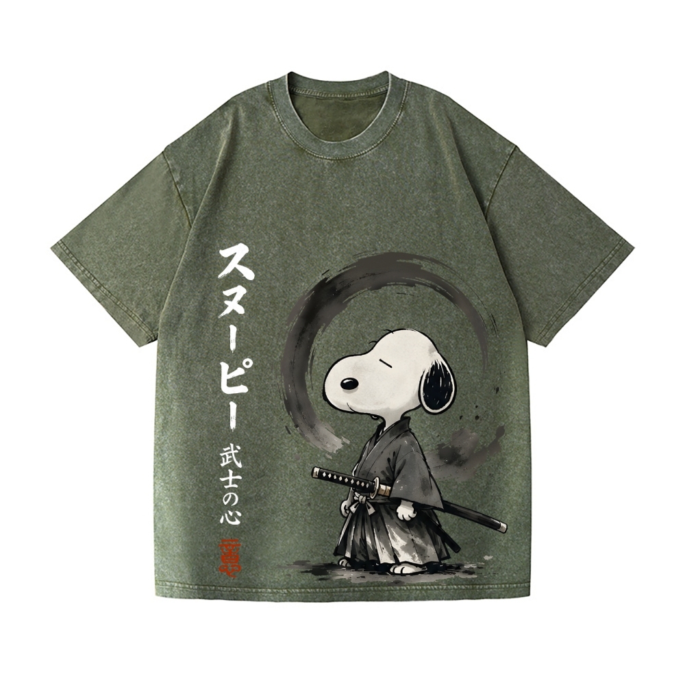 Samurai Peanuts Vintage Wash Japanese Design T-Shirt