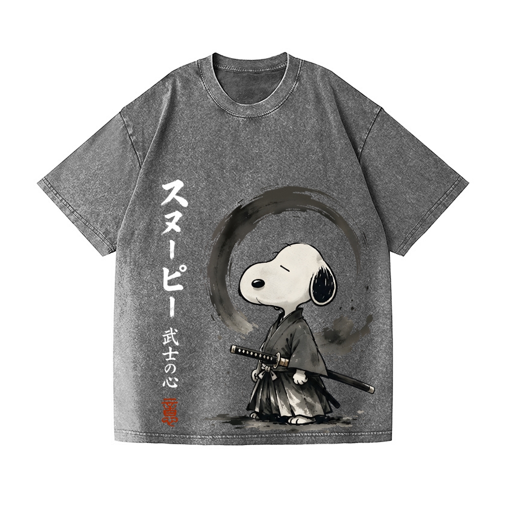 Samurai Peanuts Vintage Wash Japanese Design T-Shirt