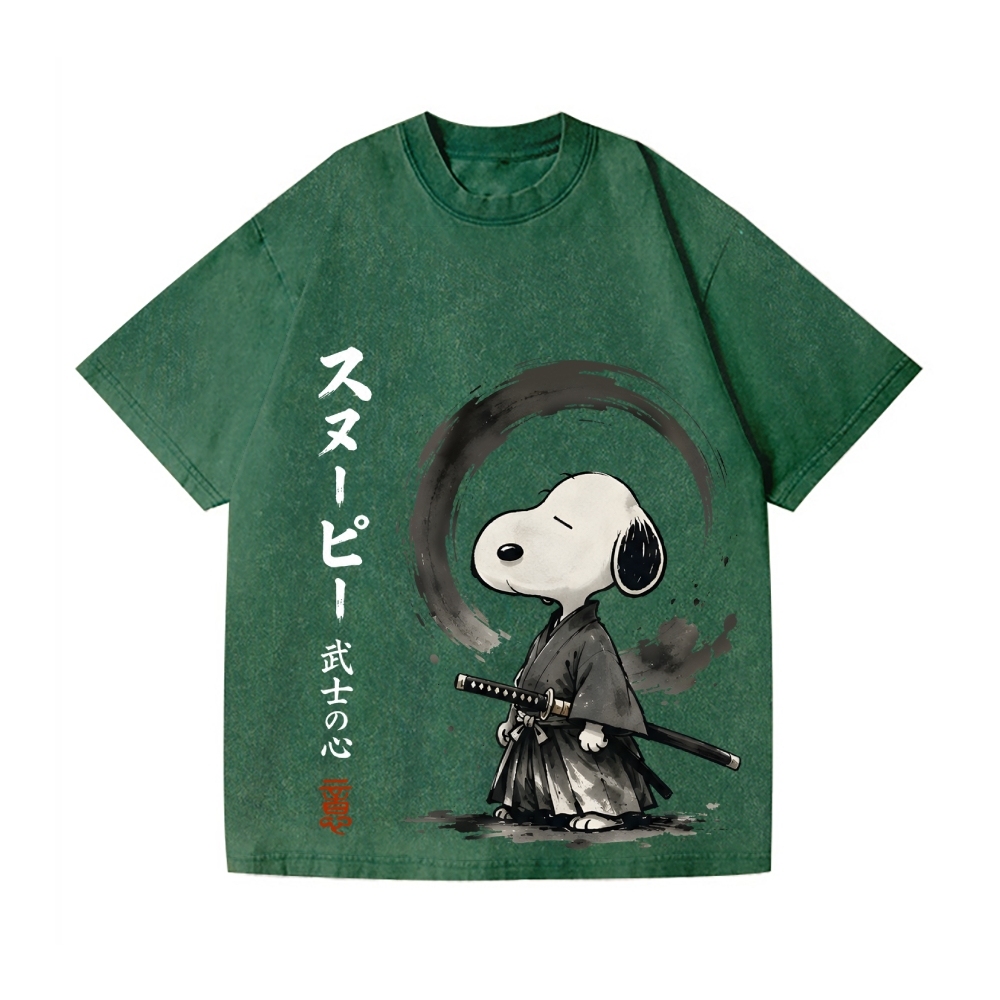 Samurai Peanuts Vintage Wash Japanese Design T-Shirt