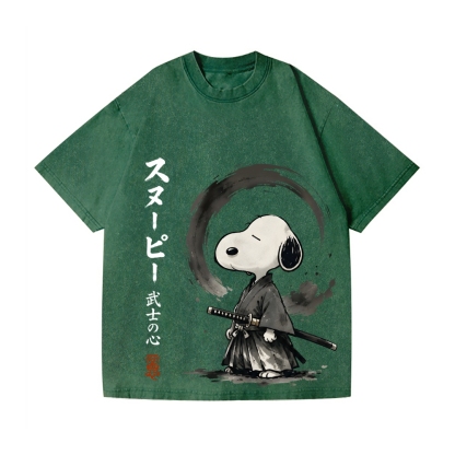 Samurai Peanuts Vintage Wash Japanese Design T-Shirt