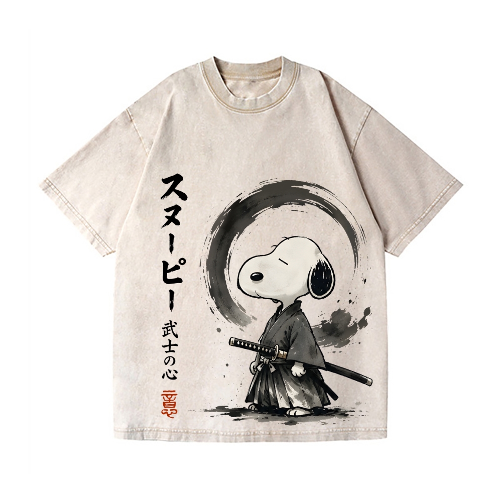 Samurai Peanuts Vintage Wash Japanese Design T-Shirt