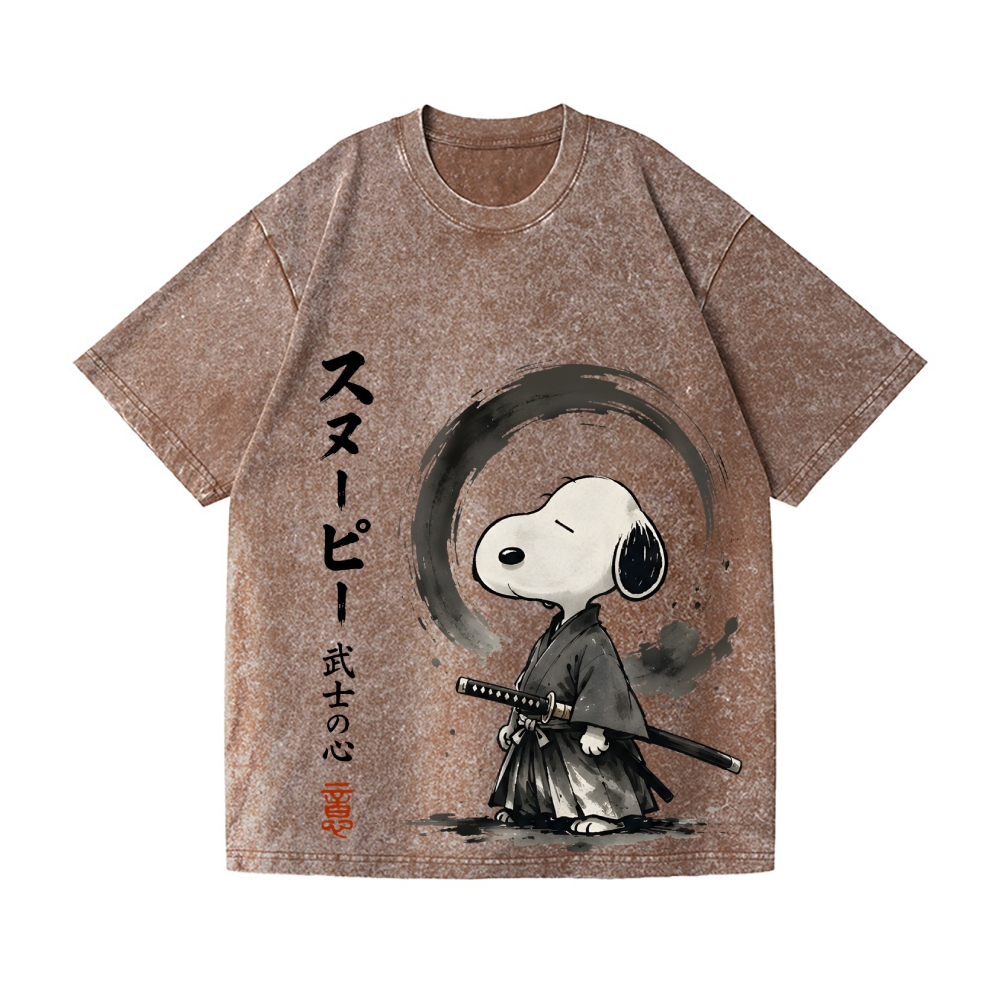 Samurai Peanuts Vintage Wash Japanese Design T-Shirt