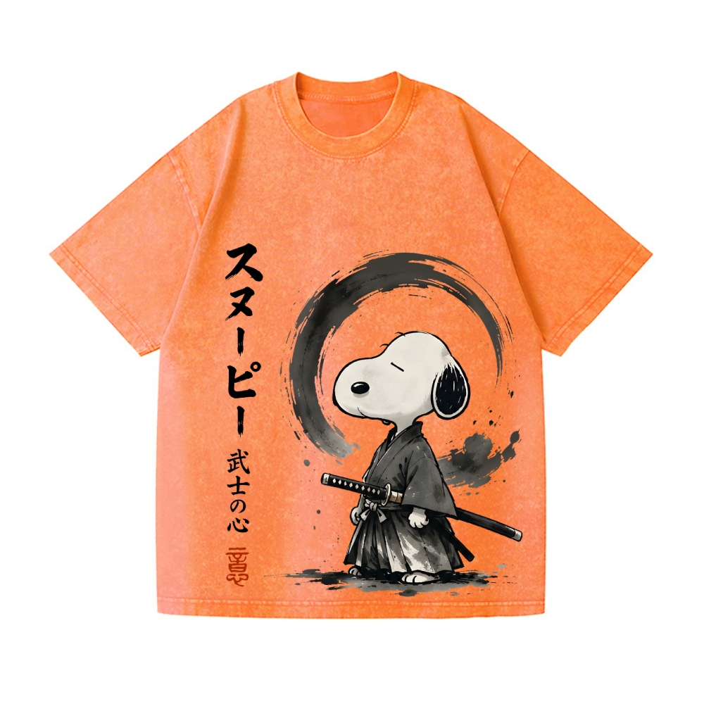 Samurai Peanuts Vintage Wash Japanese Design T-Shirt