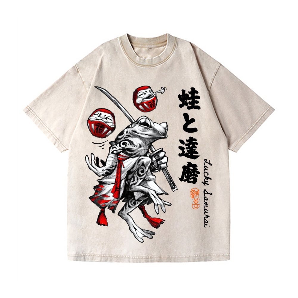 Samurai Style  Frog Vintage Wash Japanese Design T-Shirt