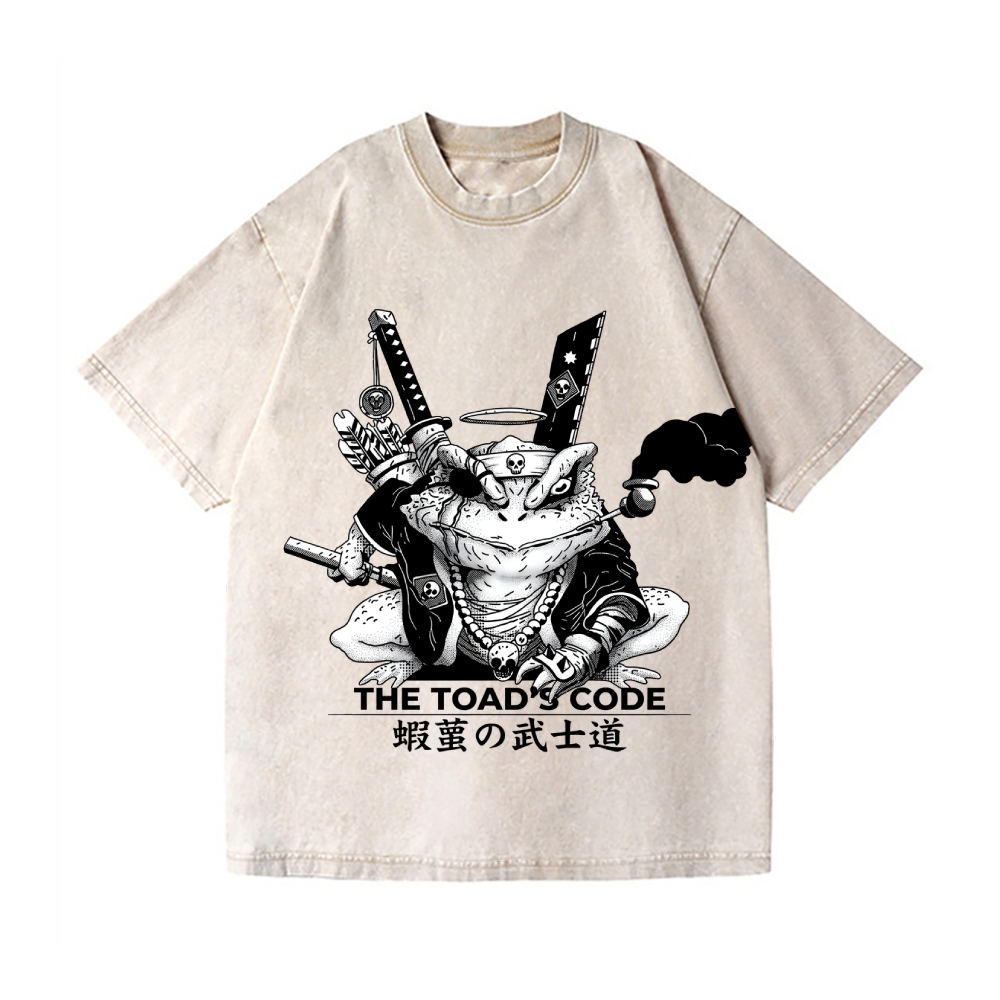 Samurai Style Frog Vintage Wash Japanese Design T-Shirt