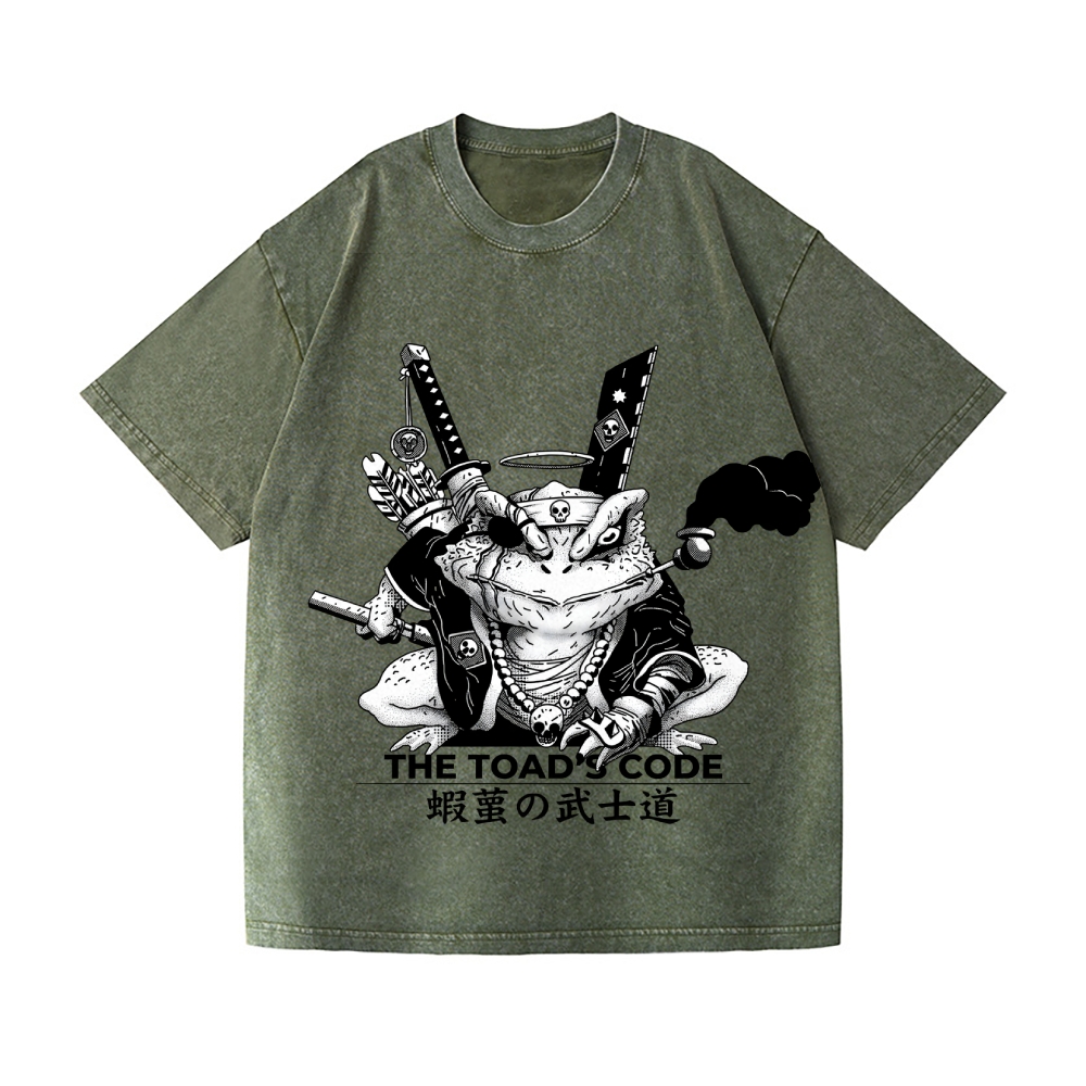 Samurai Style Frog Vintage Wash Japanese Design T-Shirt