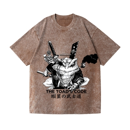 Samurai Style Frog Vintage Wash Japanese Design T-Shirt