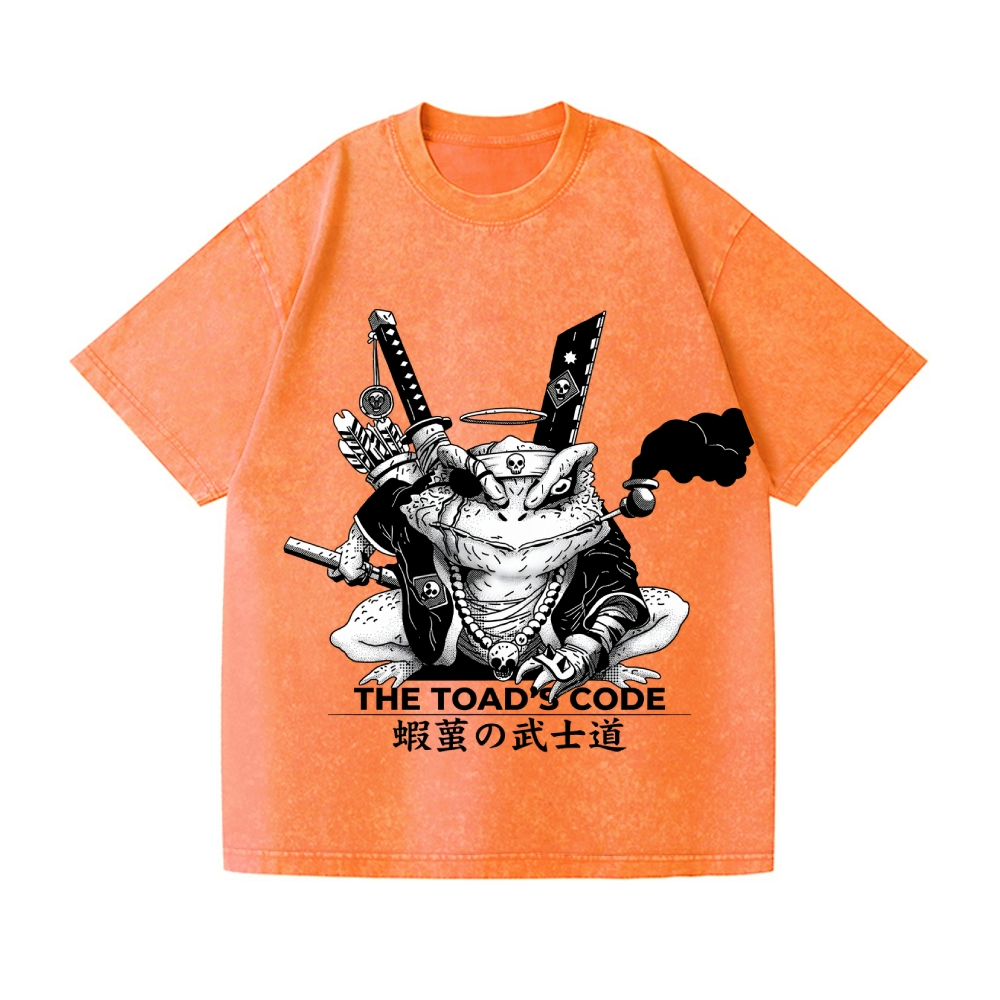 Samurai Style Frog Vintage Wash Japanese Design T-Shirt