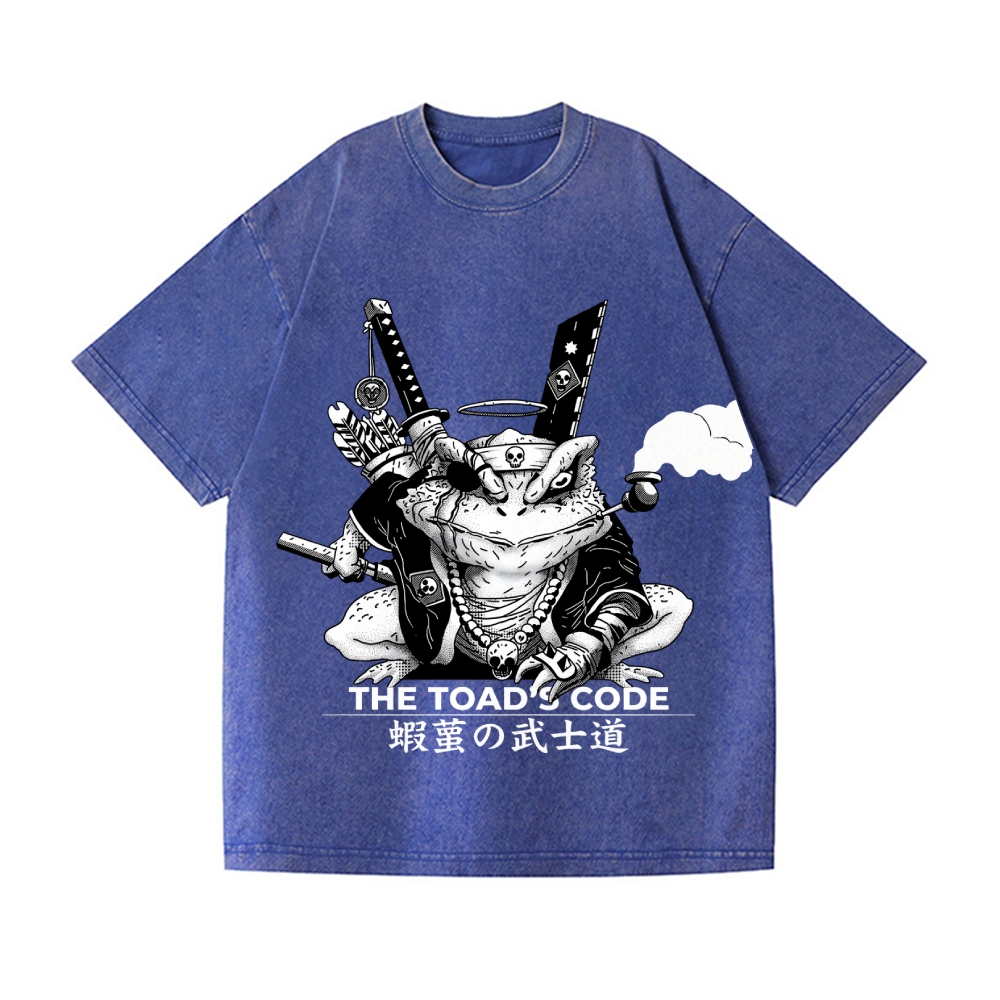 Samurai Style Frog Vintage Wash Japanese Design T-Shirt
