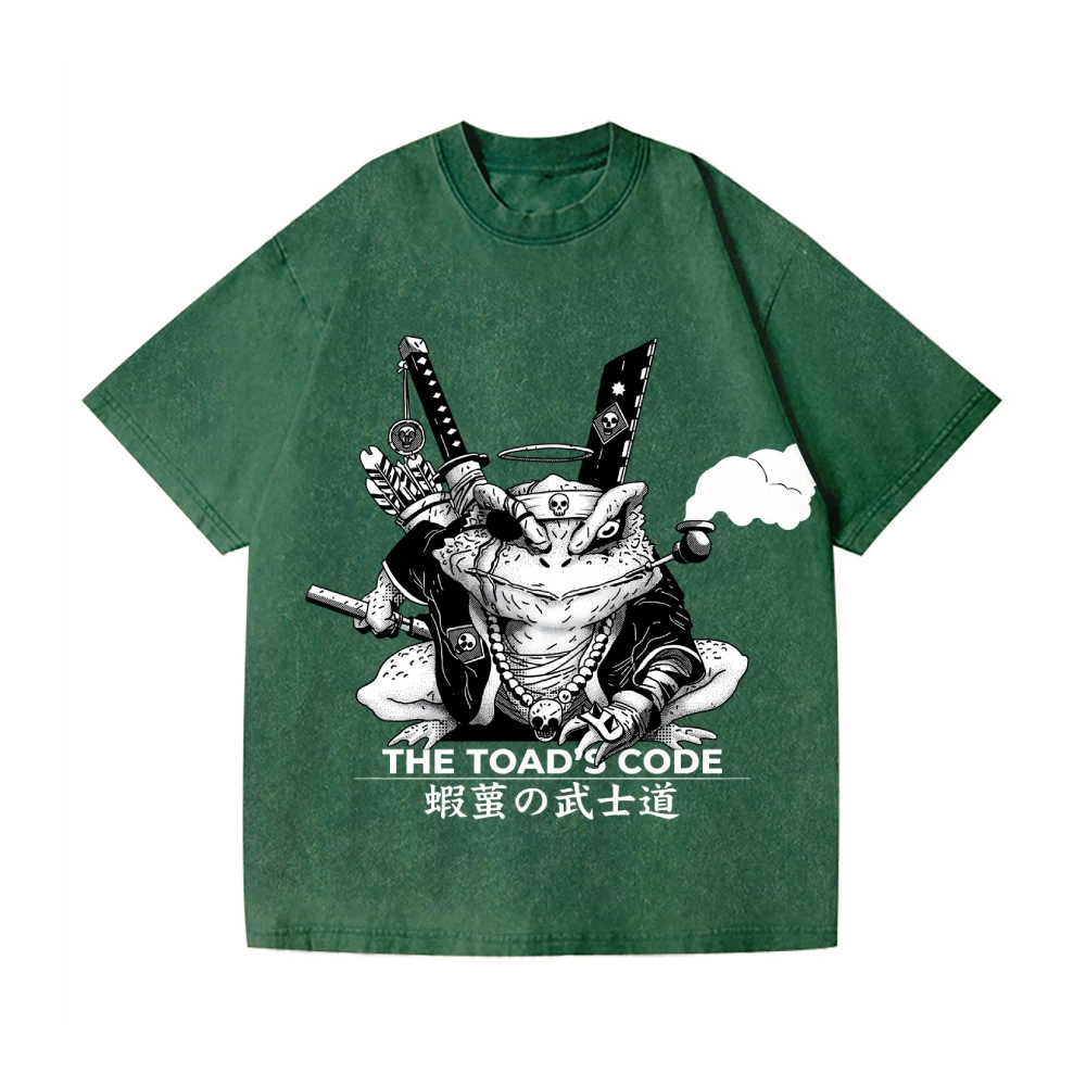 Samurai Style Frog Vintage Wash Japanese Design T-Shirt