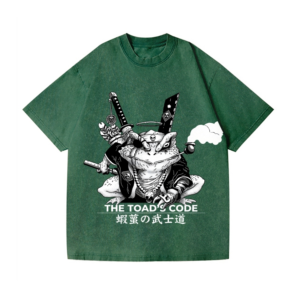 Samurai Style Frog Vintage Wash Japanese Design T-Shirt