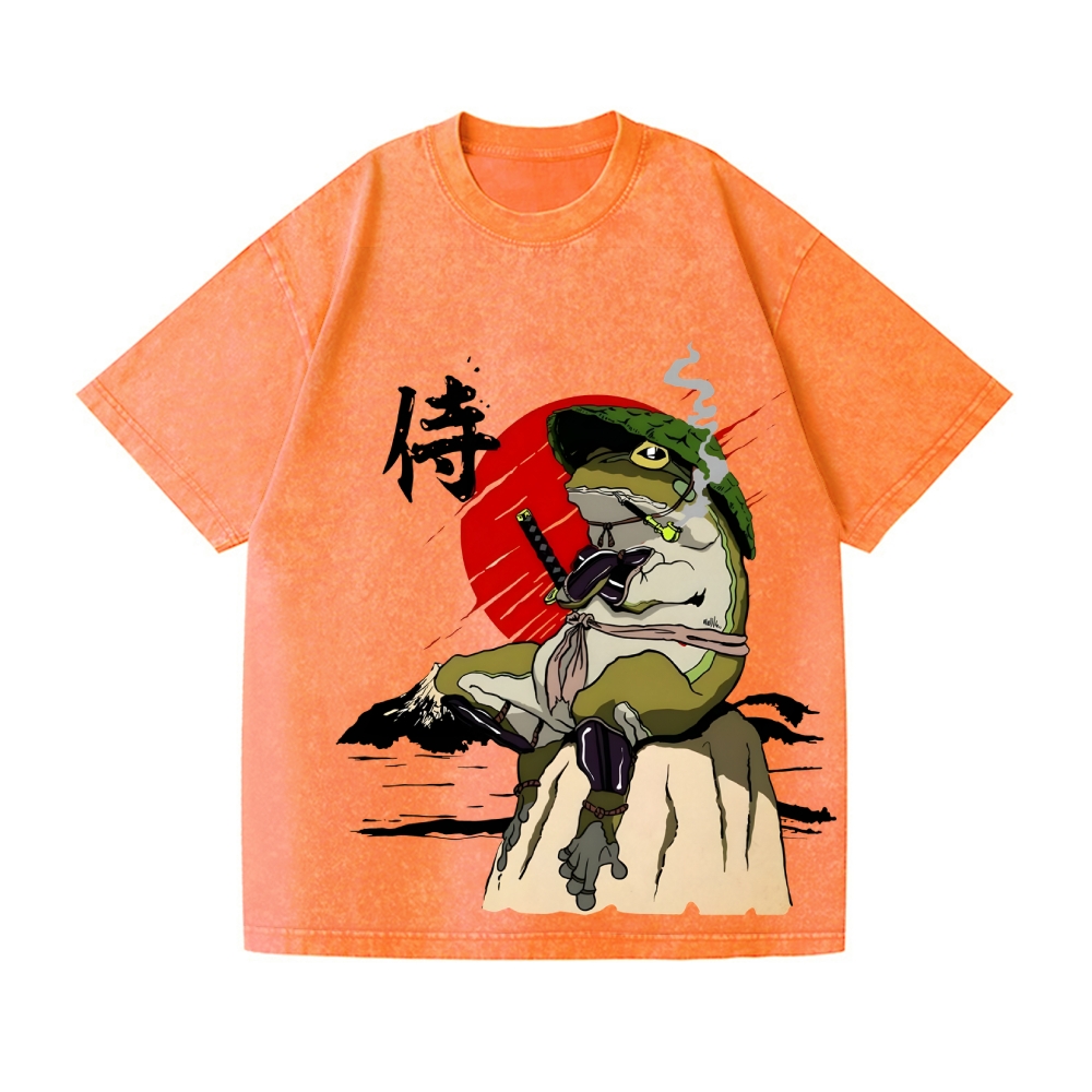 Samurai Frog Vintage Wash Japanese Design T-Shirt