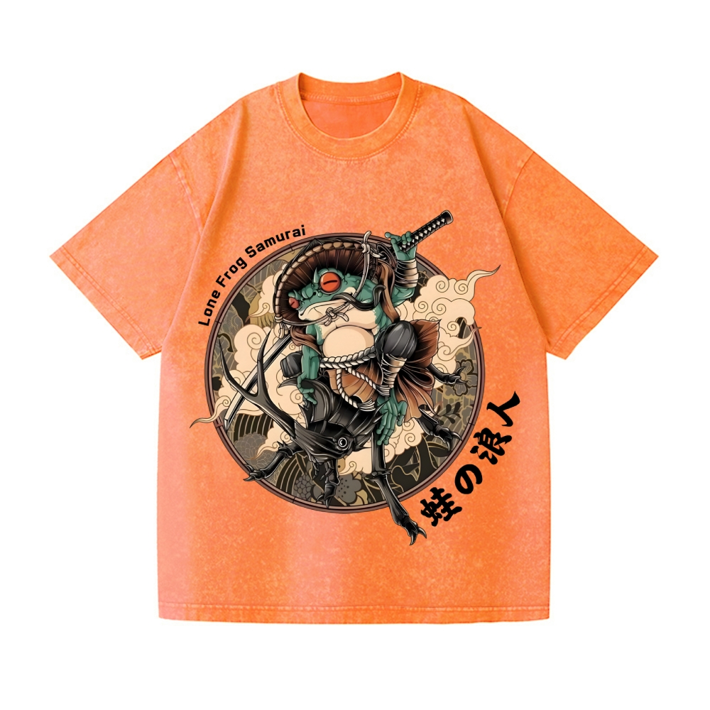 Samurai Frog Vintage Wash Japanese Design T-Shirt