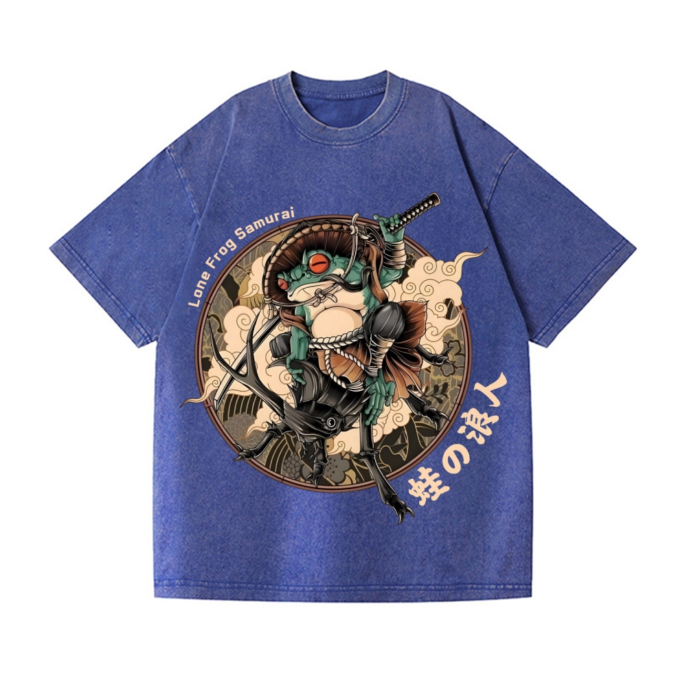 Samurai Frog Vintage Wash Japanese Design T-Shirt