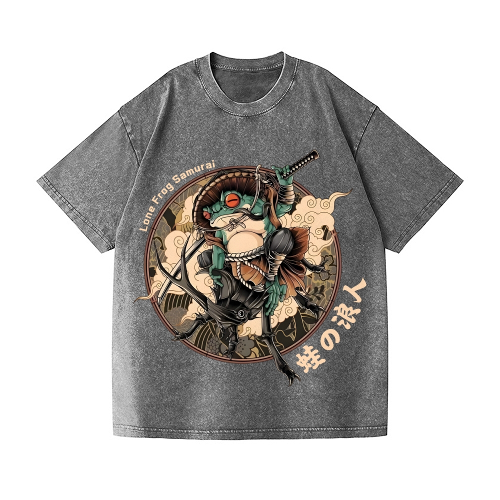 Samurai Frog Vintage Wash Japanese Design T-Shirt