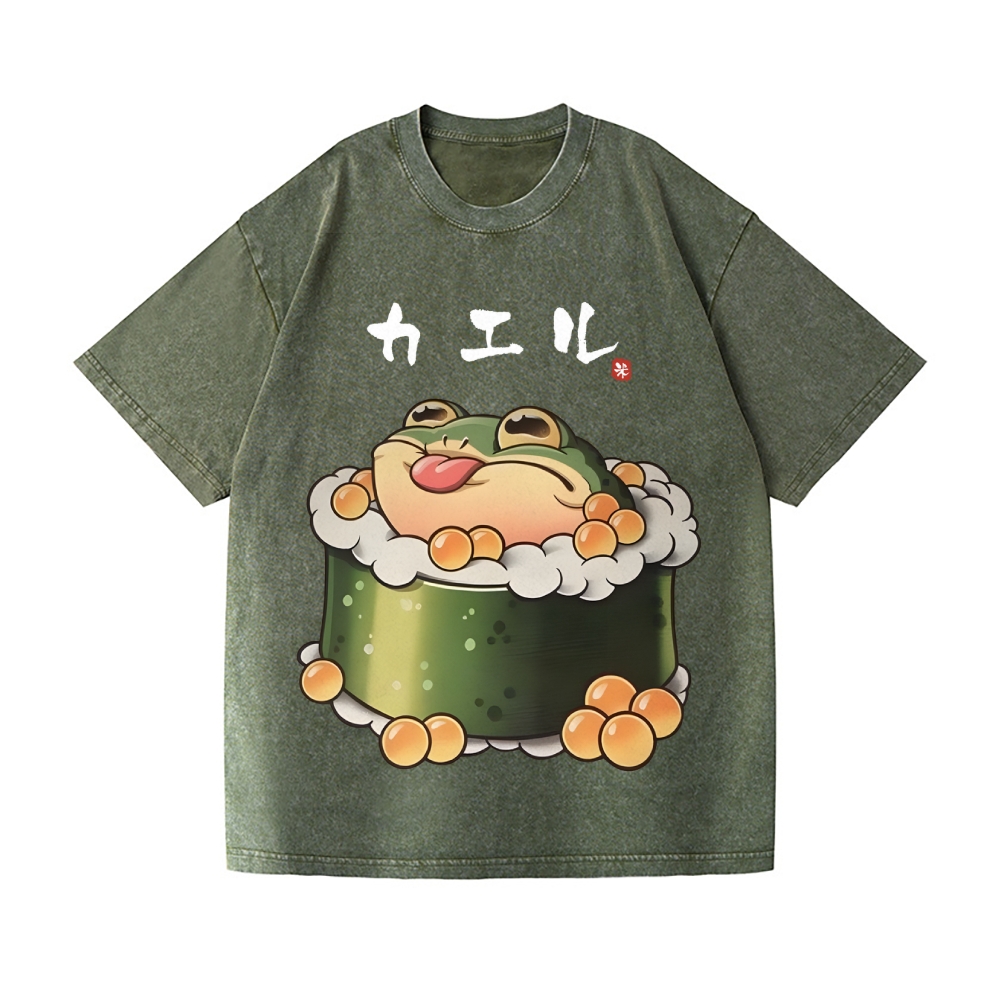 Sushi Frog Vintage Wash Japanese Design T-Shirt