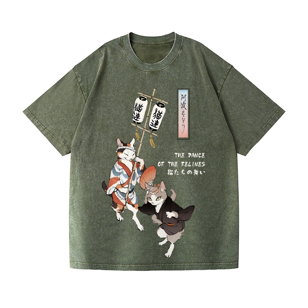 The Dancing Cats of Awa Odori Vintage Wash Japanese Design T-Shirt