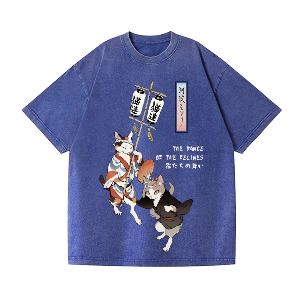 The Dancing Cats of Awa Odori Vintage Wash Japanese Design T-Shirt