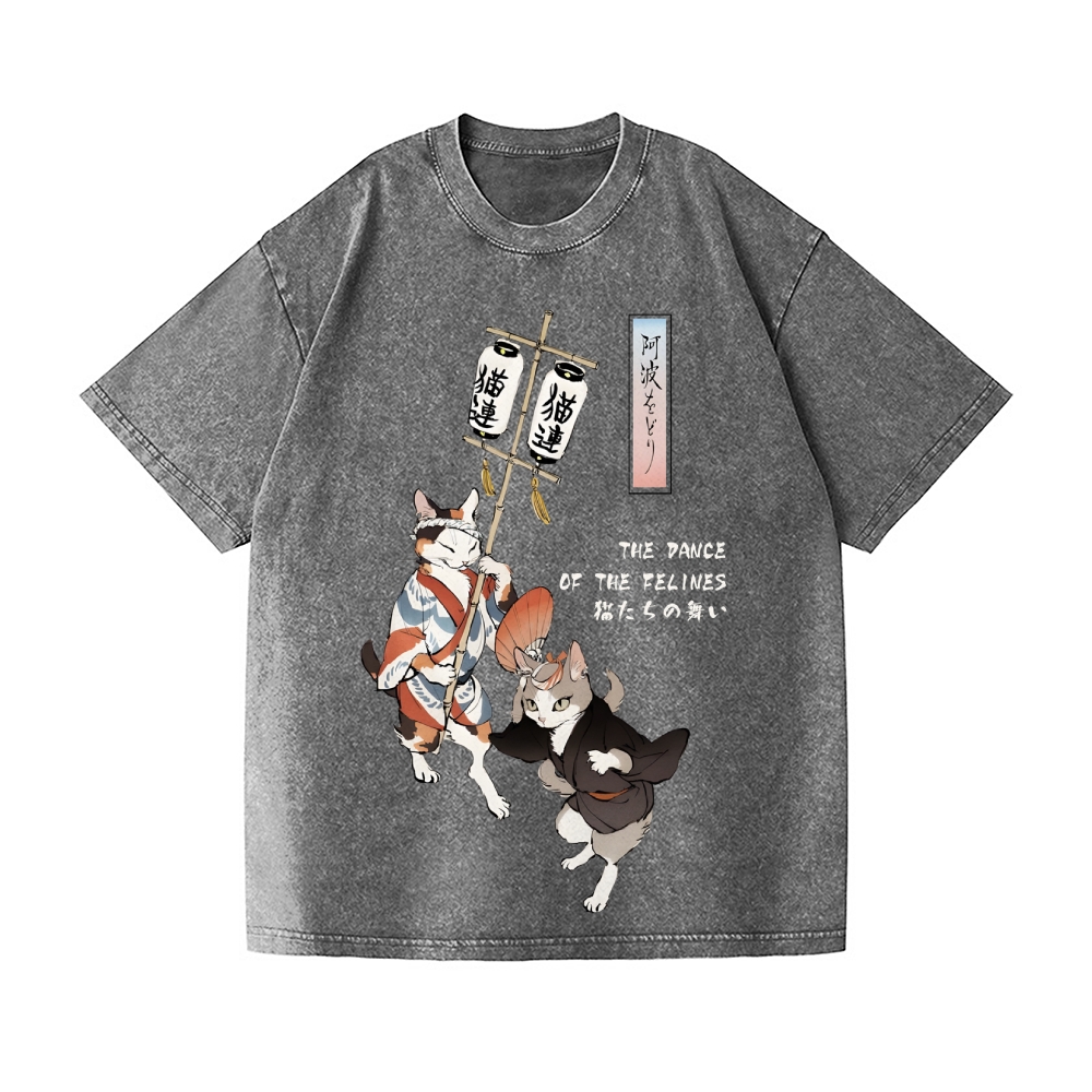 The Dancing Cats of Awa Odori Vintage Wash Japanese Design T-Shirt