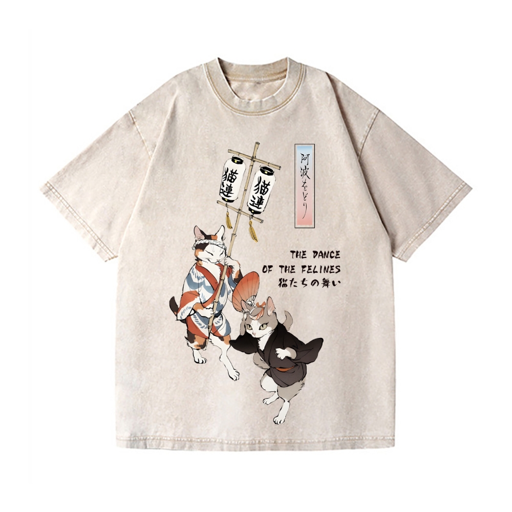 The Dancing Cats of Awa Odori Vintage Wash Japanese Design T-Shirt