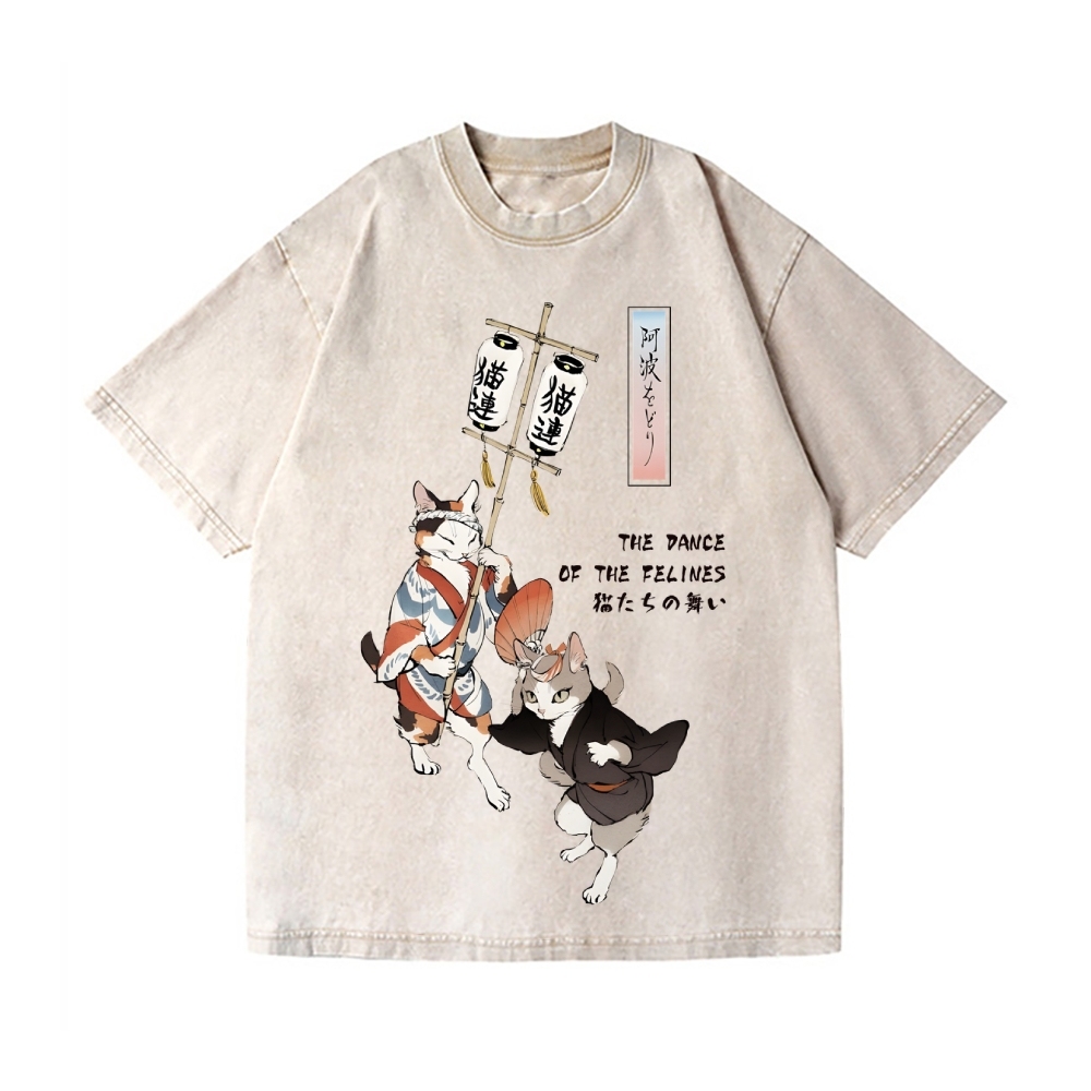 The Dancing Cats of Awa Odori Vintage Wash Japanese Design T-Shirt