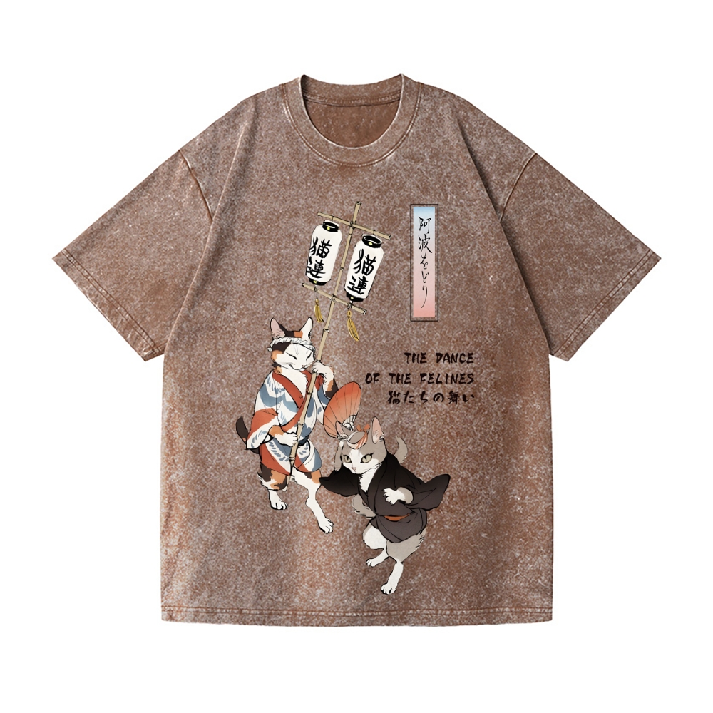 The Dancing Cats of Awa Odori Vintage Wash Japanese Design T-Shirt