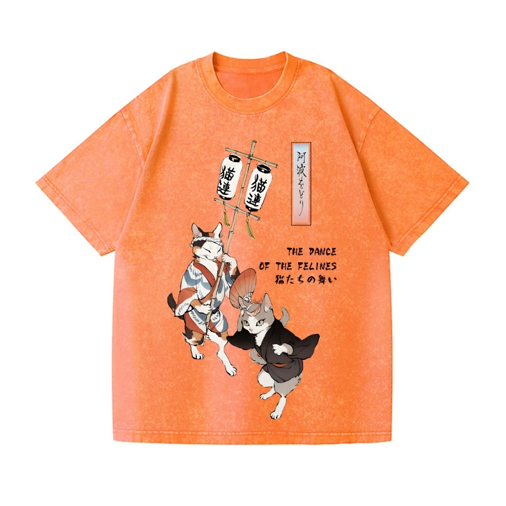 The Dancing Cats of Awa Odori Vintage Wash Japanese Design T-Shirt
