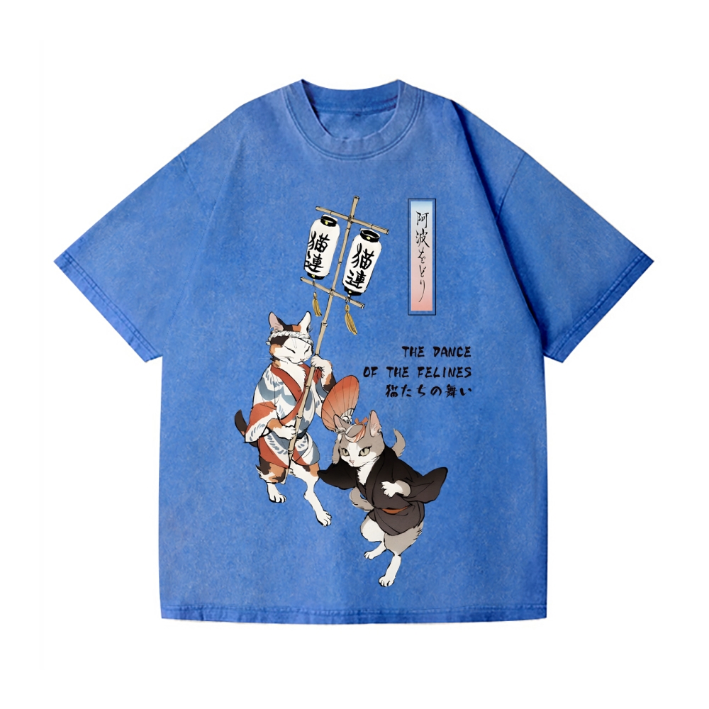 The Dancing Cats of Awa Odori Vintage Wash Japanese Design T-Shirt
