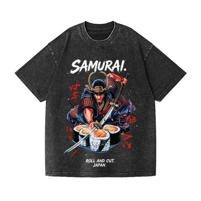 Samurai Sushi Vintage Wash Japanese Design T-Shirt