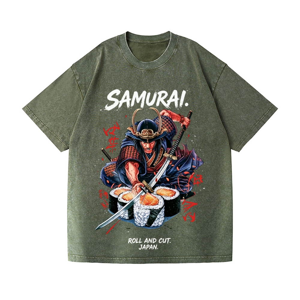 Samurai Sushi Vintage Wash Japanese Design T-Shirt