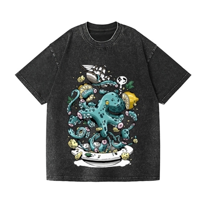 Octopus Vintage Wash Japanese Design T-Shirt