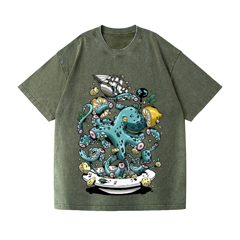 Octopus Vintage Wash Japanese Design T-Shirt
