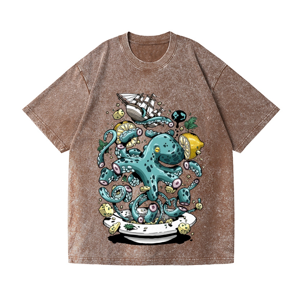 Octopus Vintage Wash Japanese Design T-Shirt