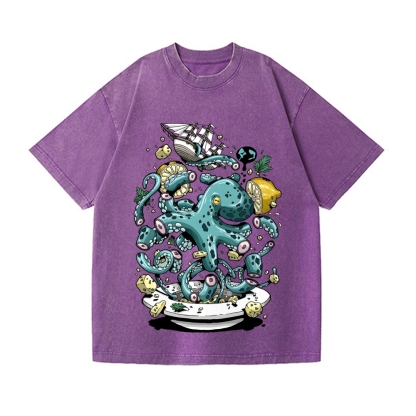 Octopus Vintage Wash Japanese Design T-Shirt