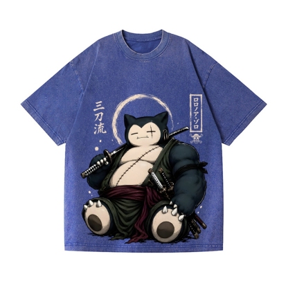Samurai Snorlax Vintage Wash Japanese Design T-Shirt