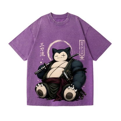 Samurai Snorlax Vintage Wash Japanese Design T-Shirt