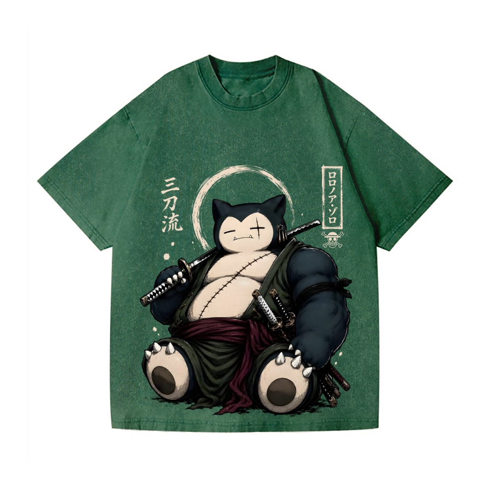 Samurai Snorlax Vintage Wash Japanese Design T-Shirt