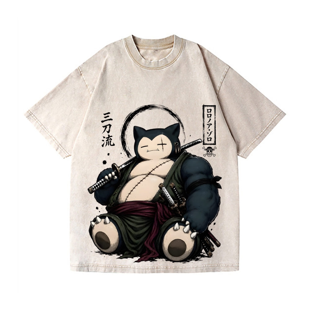 Samurai Snorlax Vintage Wash Japanese Design T-Shirt