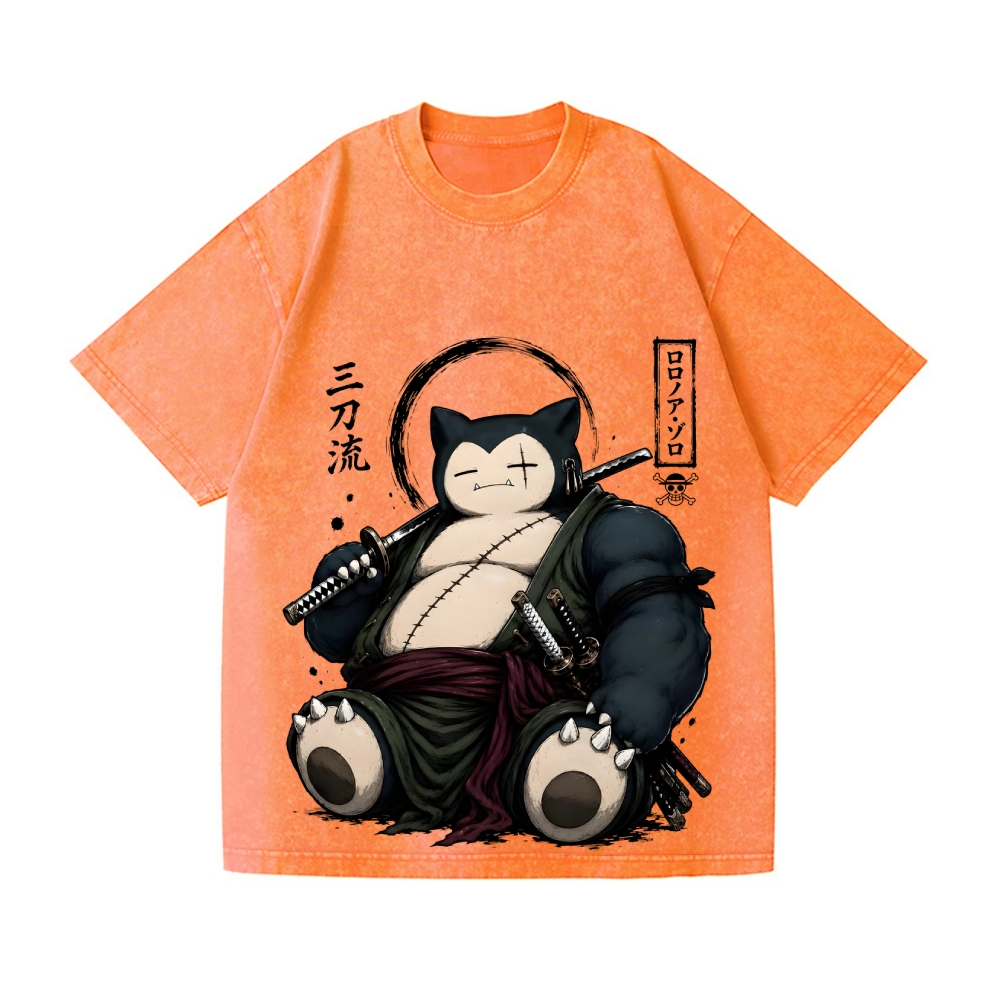 Samurai Snorlax Vintage Wash Japanese Design T-Shirt